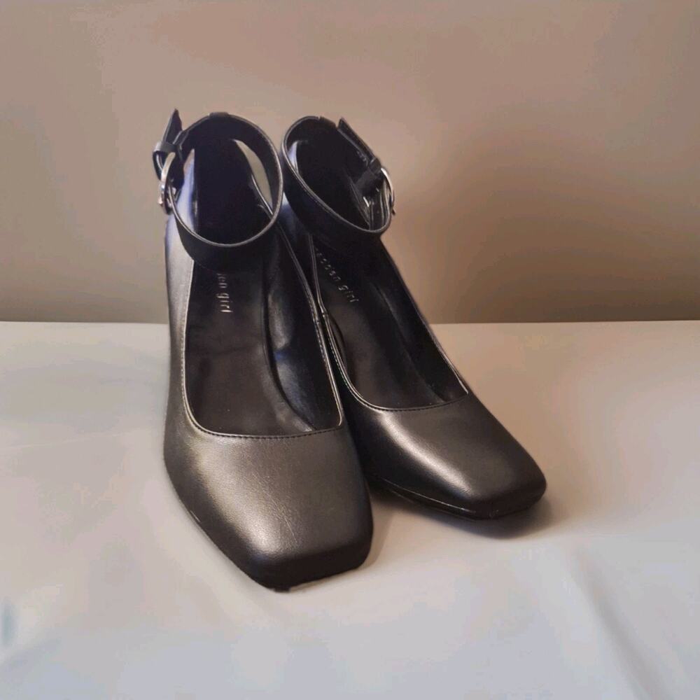 Madden Girl Black Leather Platform Heel W/ Ankle Strap Wonder Size 9.5M